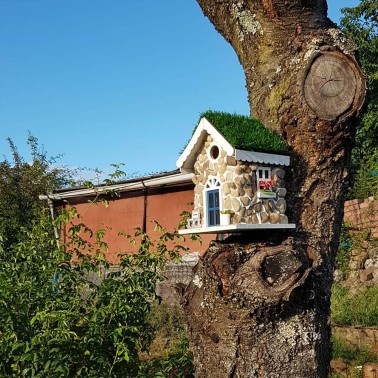 Casita de Pájaros de Piedra Jardín